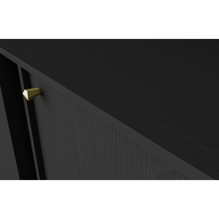 Szeroka komoda loft TALLY 3-drzwiowa czarny mat, stelaż złoty metal